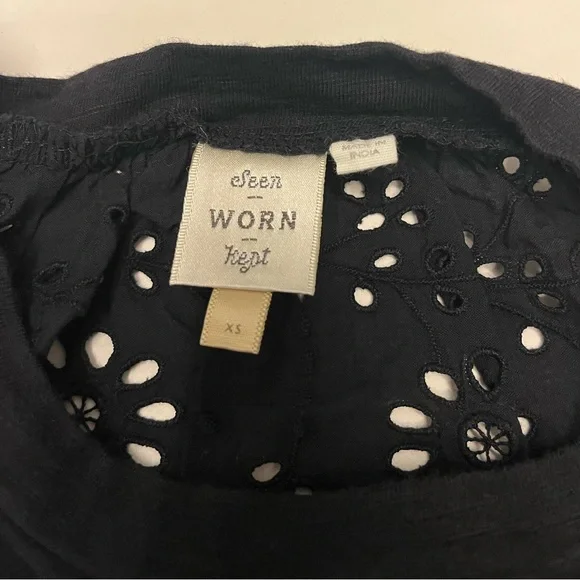 Anthropologie Seen Worn Kept Flutter Eyelet Black Top - Picture 13 of 15